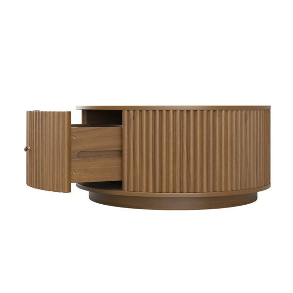 English Elm Vintage Oval Rubberwood Cocktail Table French Country Carved Legs with Drawer and Shelf Walnut Solid Wood+MDF 30.3 x 30.3 x 16.6 inches N735P464679D
