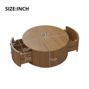 English Elm Vintage Oval Rubberwood Cocktail Table French Country Carved Legs with Drawer and Shelf Walnut Solid Wood+MDF 30.3 x 30.3 x 16.6 inches N735P464679D