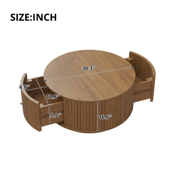 English Elm Vintage Oval Rubberwood Cocktail Table French Country Carved Legs with Drawer and Shelf Walnut Solid Wood+MDF 30.3 x 30.3 x 16.6 inches N735P464679D