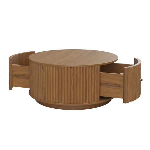English Elm Vintage Oval Rubberwood Cocktail Table French Country Carved Legs with Drawer and Shelf Walnut Solid Wood+MDF 30.3 x 30.3 x 16.6 inches N735P464679D