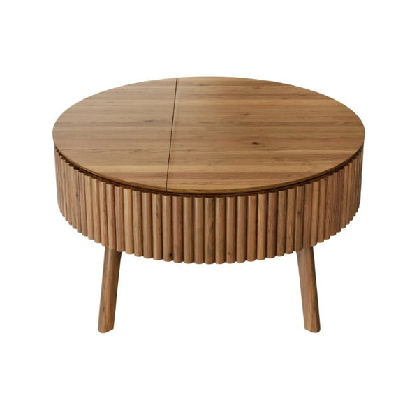 English Elm Modern Fluted Walnut Round Coffee Table with Lift Top Hidden Storage Mid-Century Living N735P464688D