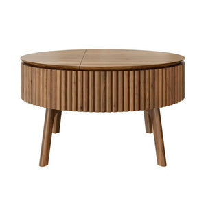 English Elm Modern Fluted Walnut Round Coffee Table with Lift Top Hidden Storage Mid-Century Living N735P464688D