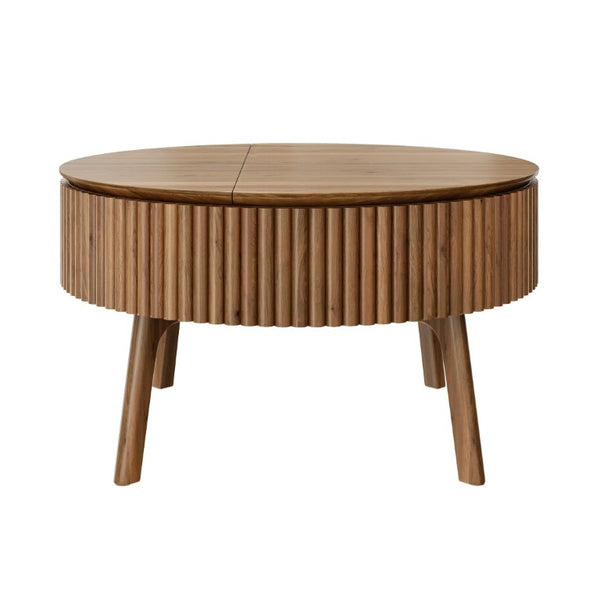 English Elm Modern Fluted Walnut Round Coffee Table with Lift Top Hidden Storage Mid-Century Living N735P464688D