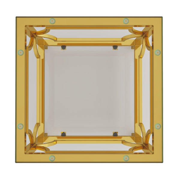 English Elm 19.7 Inch Gold Glam Two Tier Square Side Table Tempered Glass Top Metal Frame Transparent N735P468887K