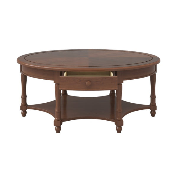 English Elm Vintage French Country Oval Coffee Table Rubberwood with Drawer and Open Shelf N735P487489B