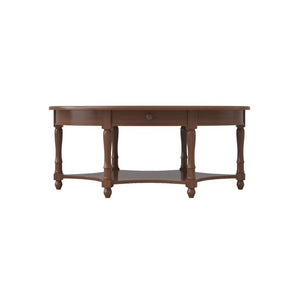 English Elm Vintage French Country Oval Coffee Table Rubberwood with Drawer and Open Shelf N735P487489B