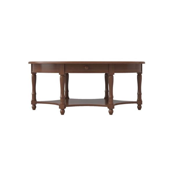 English Elm Vintage French Country Oval Coffee Table Rubberwood with Drawer and Open Shelf N735P487489B