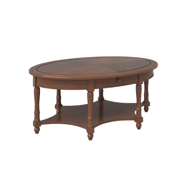 English Elm Vintage French Country Oval Coffee Table Rubberwood with Drawer and Open Shelf N735P487489B