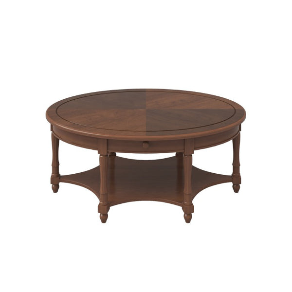 English Elm Vintage French Country Oval Coffee Table Rubberwood with Drawer and Open Shelf N735P487489B