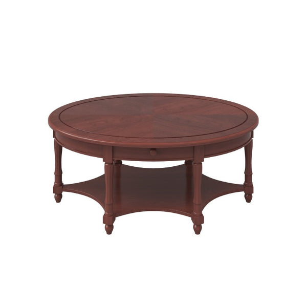 English Elm Vintage Oval Rubberwood Cocktail Table French Country Carved Legs with Drawer and Shelf Cherry Rubber Wood 45 x 27.8 x 18.5 inches N735P487489D