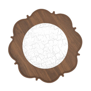 English Elm Mid-Century Petal Shaped Coffee Table with Crackle Glass Top and Woven Rattan Shelf Walnut N735P488090D