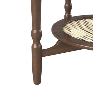 English Elm Mid-Century Petal Shaped Coffee Table with Crackle Glass Top and Woven Rattan Shelf Walnut N735P488090D