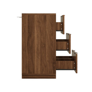 English Elm Modern Six Drawer Dresser with Carved Geometric Fronts for Bedroom or Entryway Walnut N735P492871D