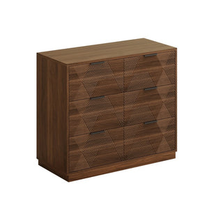 English Elm Modern Six Drawer Dresser with Carved Geometric Fronts for Bedroom or Entryway Walnut N735P492871D