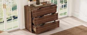 English Elm Modern Six Drawer Dresser with Carved Geometric Fronts for Bedroom or Entryway Walnut N735P492871D