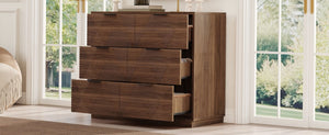 English Elm Modern Six Drawer Dresser with Carved Geometric Fronts for Bedroom or Entryway Walnut N735P492871D