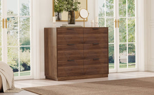 English Elm Modern Six Drawer Dresser with Carved Geometric Fronts for Bedroom or Entryway Walnut N735P492871D