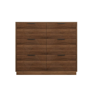 English Elm Modern Six Drawer Dresser with Carved Geometric Fronts for Bedroom or Entryway Walnut N735P492871D