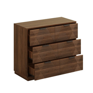 English Elm Modern Six Drawer Dresser with Carved Geometric Fronts for Bedroom or Entryway Walnut N735P492871D