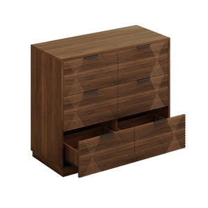 English Elm Modern Six Drawer Dresser with Carved Geometric Fronts for Bedroom or Entryway Walnut N735P492871D