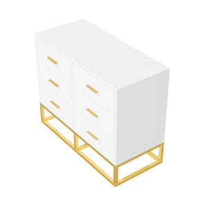 English Elm Modern Six Drawer Dresser with Carved Geometric Fronts for Bedroom or Entryway Gold+White N735P493009K