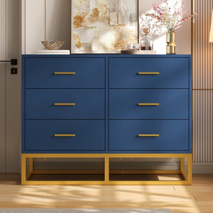 English Elm Modern Six Drawer Chest with Gold Legs and Handles Glam Bedroom Storage Cabinet N735P493009L