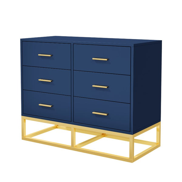 English Elm Modern Six Drawer Chest with Gold Legs and Handles Glam Bedroom Storage Cabinet N735P493009L
