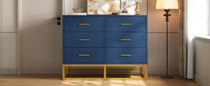 English Elm Modern Six Drawer Chest with Gold Legs and Handles Glam Bedroom Storage Cabinet N735P493009L