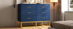 English Elm Modern Six Drawer Chest with Gold Legs and Handles Glam Bedroom Storage Cabinet N735P493009L