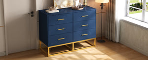 English Elm Modern Six Drawer Chest with Gold Legs and Handles Glam Bedroom Storage Cabinet N735P493009L
