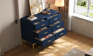 English Elm Modern Six Drawer Chest with Gold Legs and Handles Glam Bedroom Storage Cabinet N735P493009L