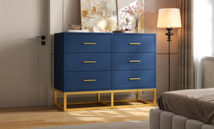 English Elm Modern Six Drawer Chest with Gold Legs and Handles Glam Bedroom Storage Cabinet N735P493009L