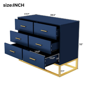 English Elm Modern Six Drawer Chest with Gold Legs and Handles Glam Bedroom Storage Cabinet N735P493009L