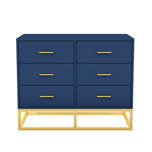 English Elm Modern Six Drawer Chest with Gold Legs and Handles Glam Bedroom Storage Cabinet N735P493009L