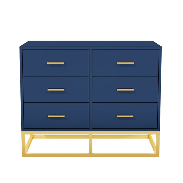 English Elm Modern Six Drawer Chest with Gold Legs and Handles Glam Bedroom Storage Cabinet N735P493009L