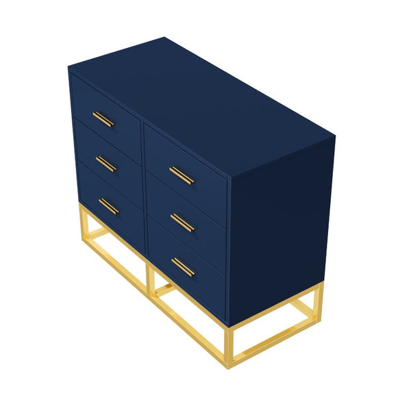English Elm Modern Six Drawer Chest with Gold Legs and Handles Glam Bedroom Storage Cabinet N735P493009L
