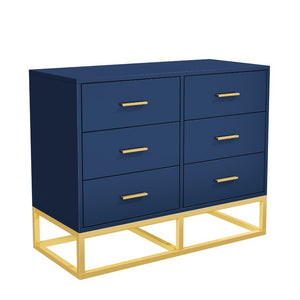 English Elm Modern Six Drawer Chest with Gold Legs and Handles Glam Bedroom Storage Cabinet N735P493009L