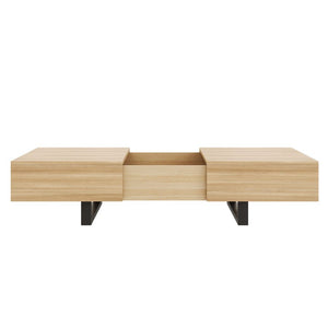 English Elm Sliding Top Coffee Table with Hidden Compartment Tapered Metal Legs Mid-Century Wood N735P493617N