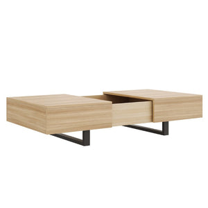 English Elm Sliding Top Coffee Table with Hidden Compartment Tapered Metal Legs Mid-Century Wood N735P493617N