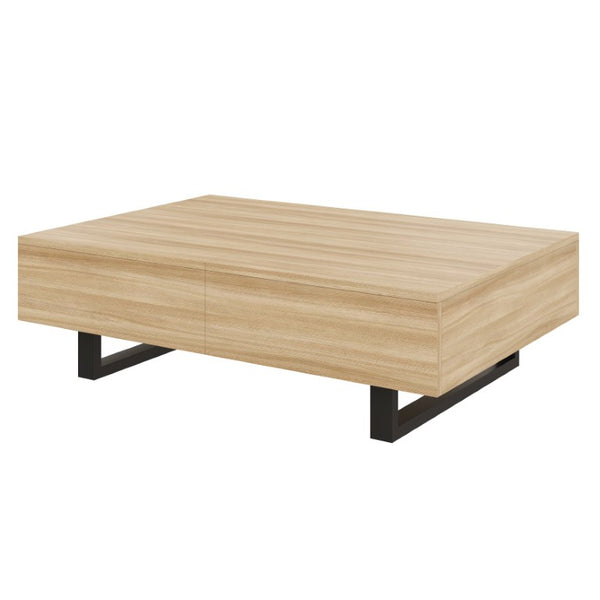 English Elm Sliding Top Coffee Table with Hidden Compartment Tapered Metal Legs Mid-Century Wood N735P493617N