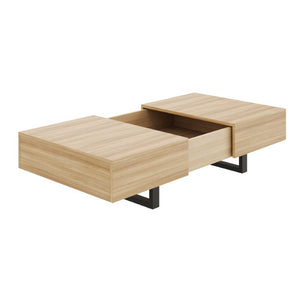 English Elm Sliding Top Coffee Table with Hidden Compartment Tapered Metal Legs Mid-Century Wood N735P493617N