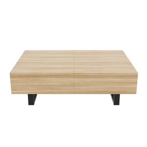 English Elm Sliding Top Coffee Table with Hidden Compartment Tapered Metal Legs Mid-Century Wood N735P493617N