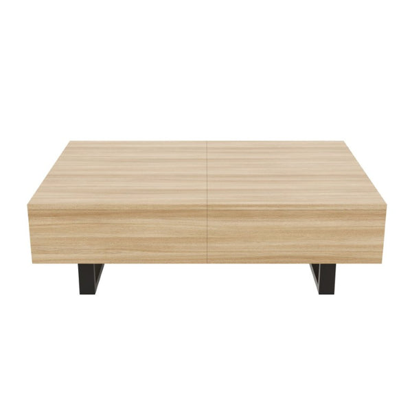 English Elm Sliding Top Coffee Table with Hidden Compartment Tapered Metal Legs Mid-Century Wood N735P493617N