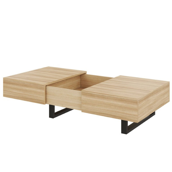 English Elm Sliding Top Coffee Table with Hidden Compartment Tapered Metal Legs Mid-Century Wood N735P493617N