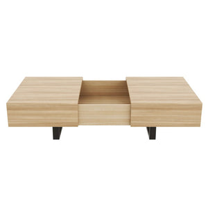 English Elm Sliding Top Coffee Table with Hidden Compartment Tapered Metal Legs Mid-Century Wood N735P493617N