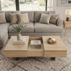 English Elm Sliding Top Coffee Table with Hidden Compartment Tapered Metal Legs Mid-Century Wood N735P493617N
