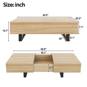 English Elm Sliding Top Coffee Table with Hidden Compartment Tapered Metal Legs Mid-Century Wood N735P493617N