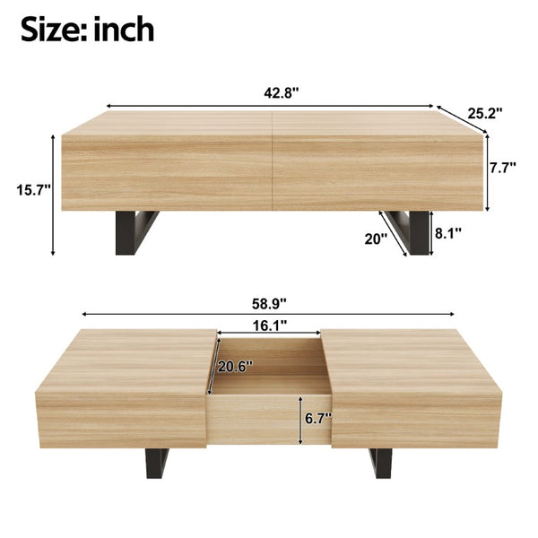 English Elm Sliding Top Coffee Table with Hidden Compartment Tapered Metal Legs Mid-Century Wood N735P493617N