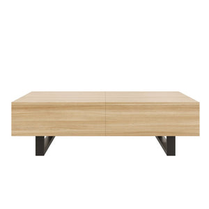 English Elm Sliding Top Coffee Table with Hidden Compartment Tapered Metal Legs Mid-Century Wood N735P493617N