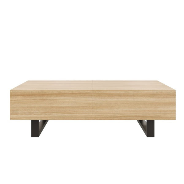 English Elm Sliding Top Coffee Table with Hidden Compartment Tapered Metal Legs Mid-Century Wood N735P493617N
